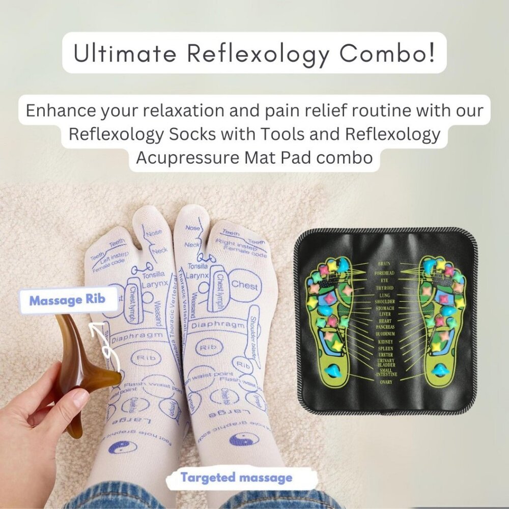Reflexology Acupressure Mat Pad Massager & Reflexology Socks Massage Combo Pack
